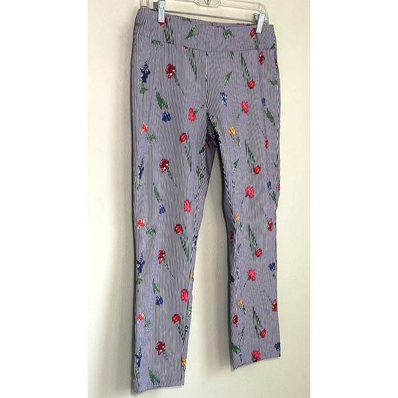 Jules & Leopold Ankle Pants Women's Sz M Multicolor Striped Floral Elastic Waist - Picture 11 of 13